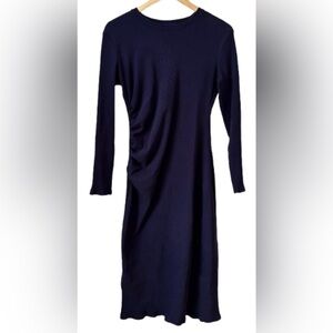 Zara nvy diag rib sd rouche l/s bodycon drss SZ XL dk academia office